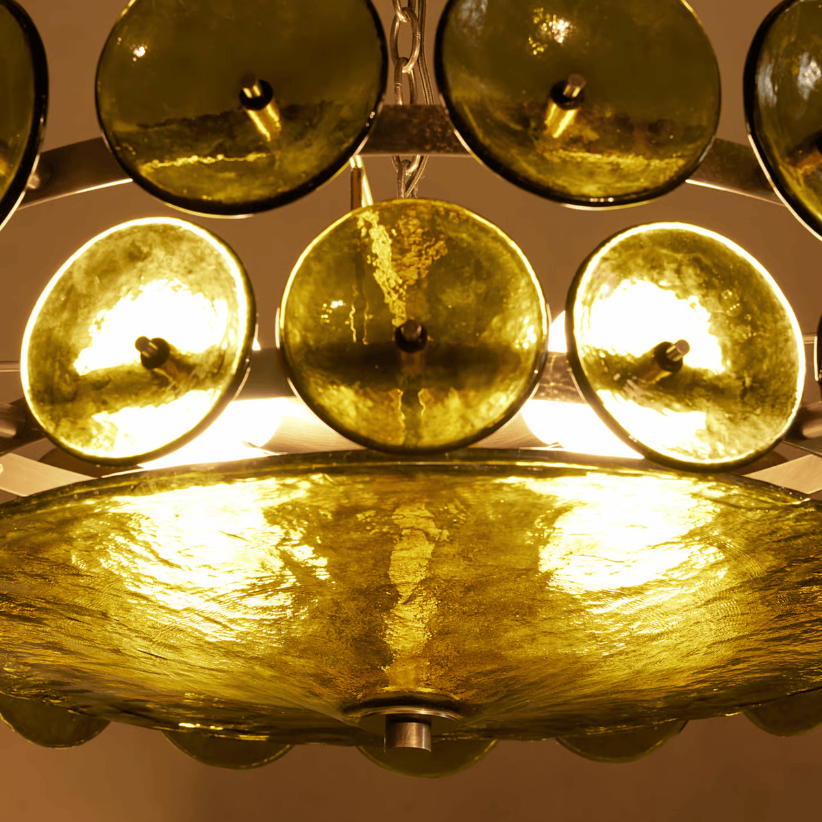 Circular Suspended Glass Disc Ceiling Fixture – Multi-Tier Sculptural Dining Room Light with Adjustable Chain | Thomler