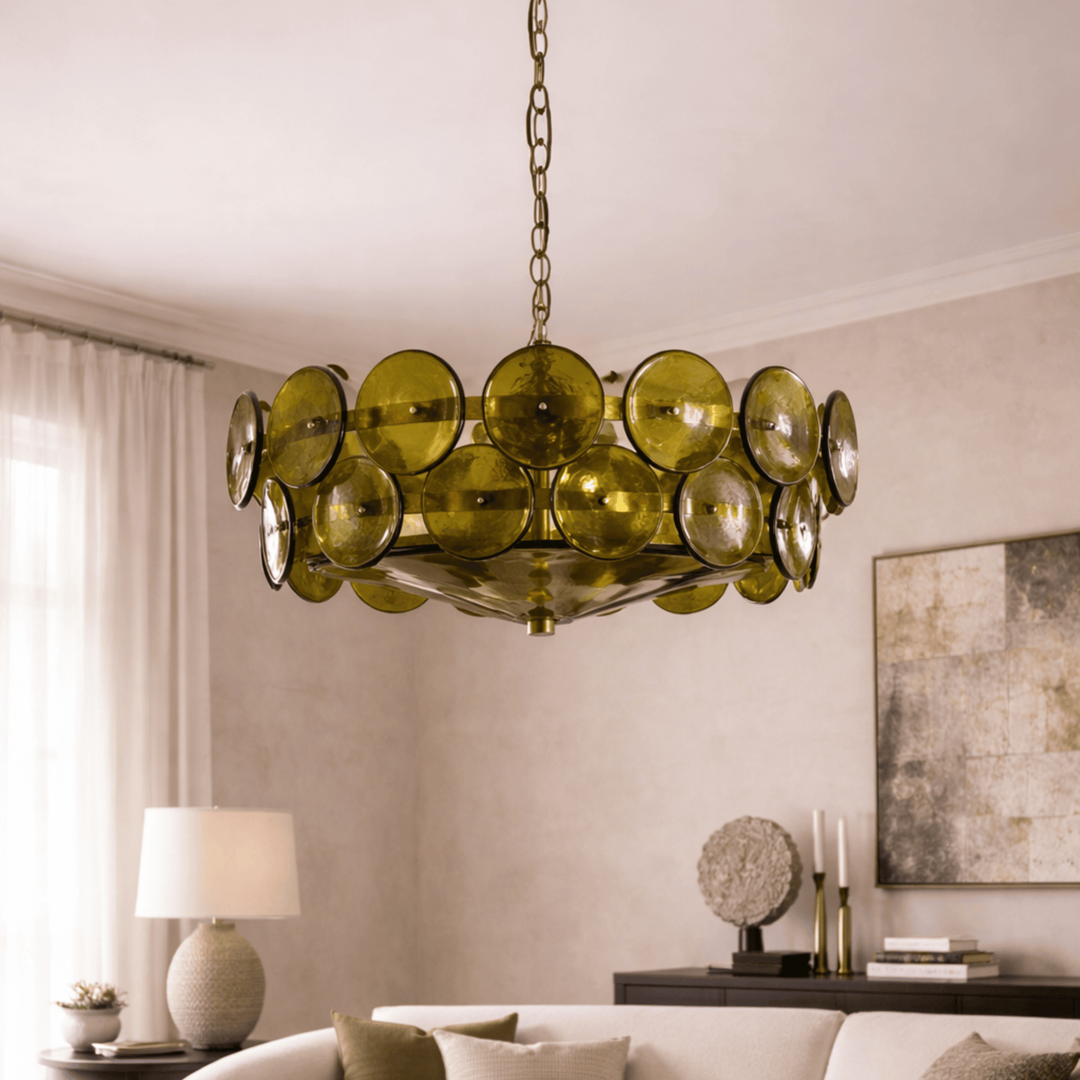 Circular Suspended Glass Disc Ceiling Fixture – Multi-Tier Sculptural Dining Room Light with Adjustable Chain | Thomler