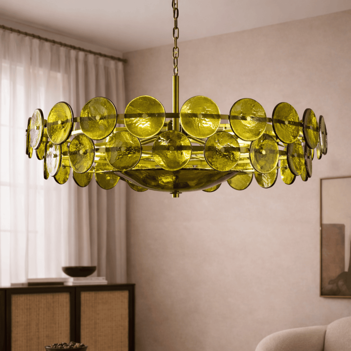 Circular Suspended Glass Disc Ceiling Fixture – Multi-Tier Sculptural Dining Room Light with Adjustable Chain | Thomler