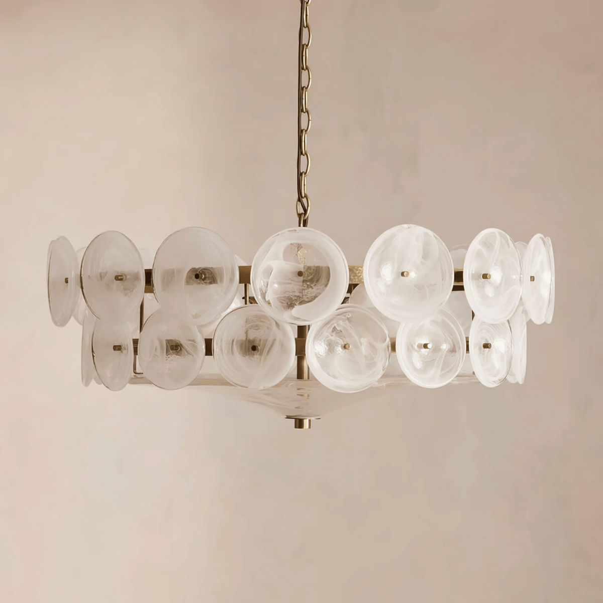 Ring Pendant Chandelier with Layered Glass Discs for Dining Room & Living Room – Adjustable Height Fixture | Thomler
