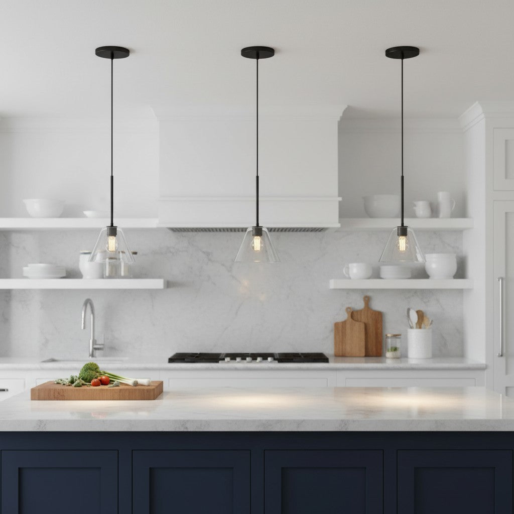 Tapered Glass Hanging Fixture with Metal Hardware for Island Dining Bar Overhead Lighting Home Kitchen | Thomler