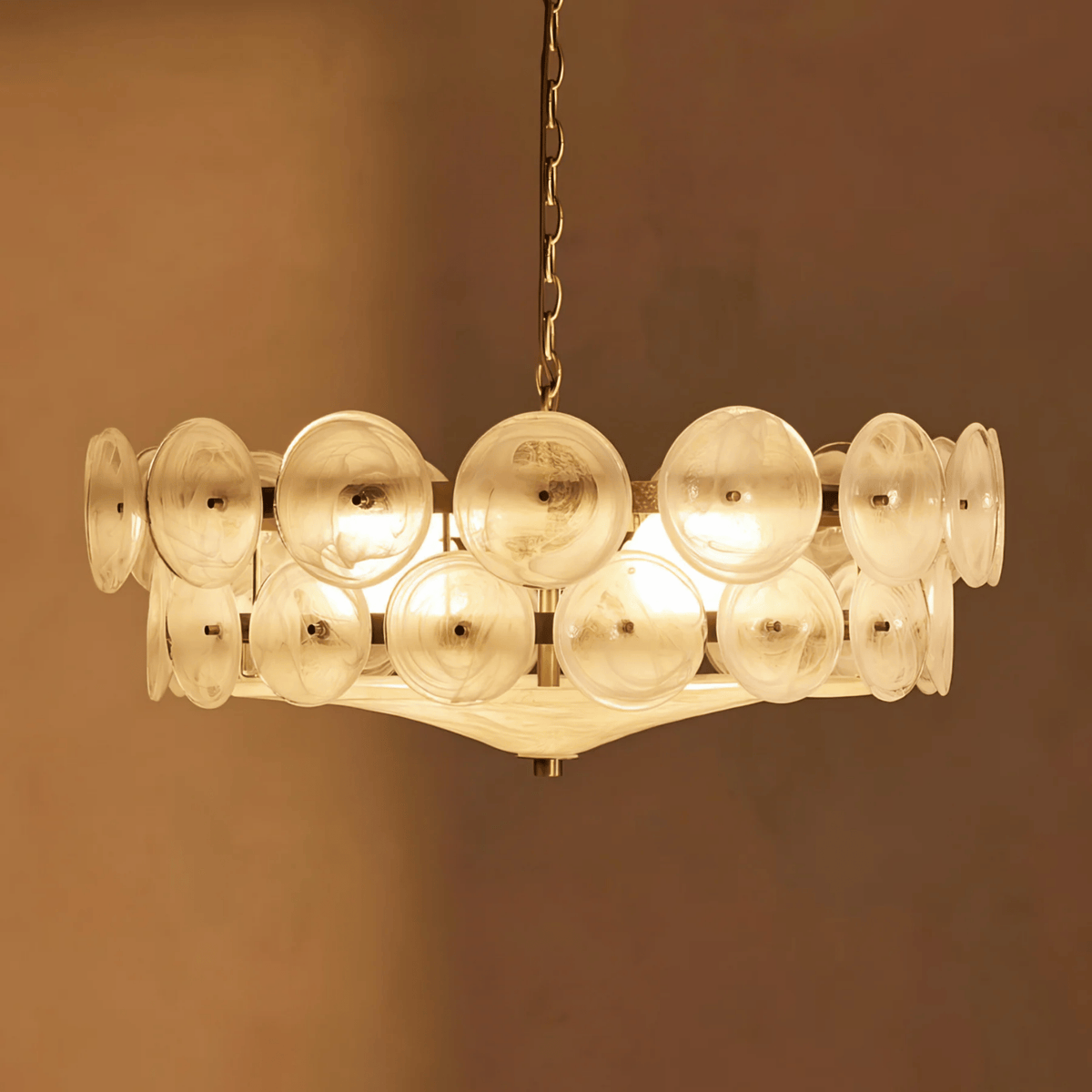 Ring Pendant Chandelier with Layered Glass Discs for Dining Room & Living Room – Adjustable Height Fixture | Thomler