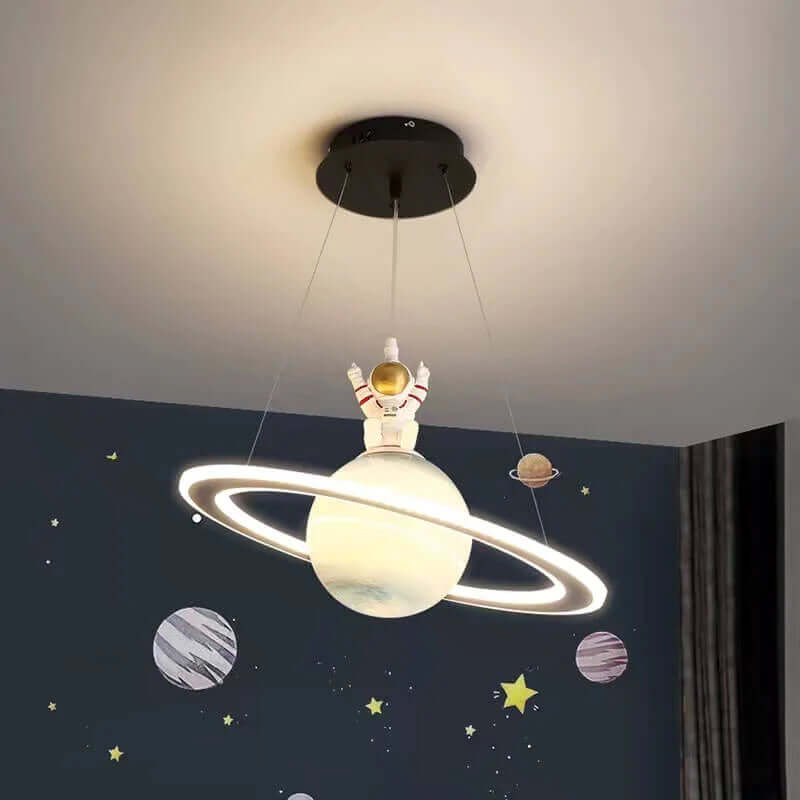 Space Planet LED Pendant Light for Kids Room – Glowing Saturn & Earth Ceiling Lamp with Astronaut Option | Thomler