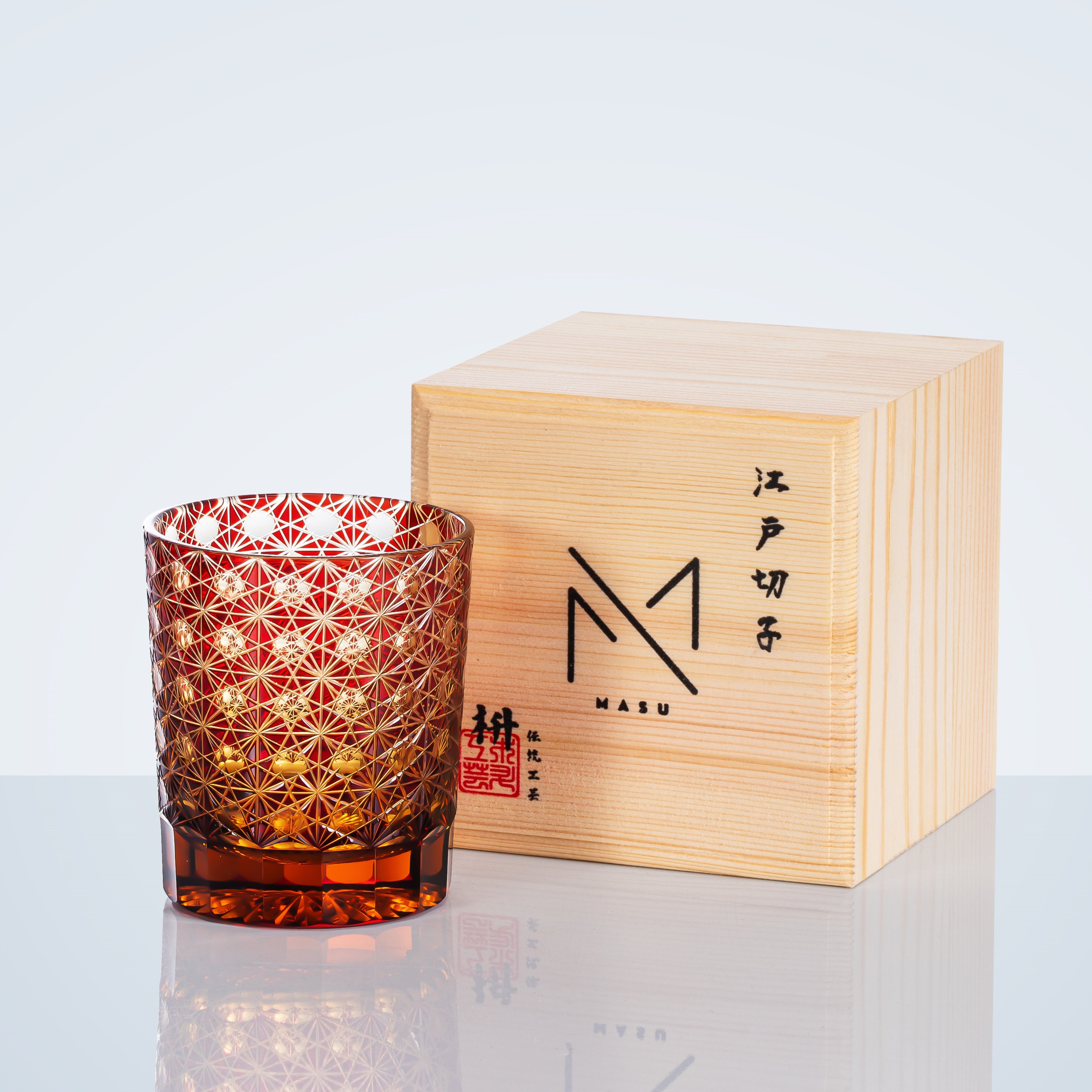 Cut Crystal Whisky Tumblers with Starburst Floral Design in Amber Glass for Bourbon, Scotch & Cocktails | Thomler
