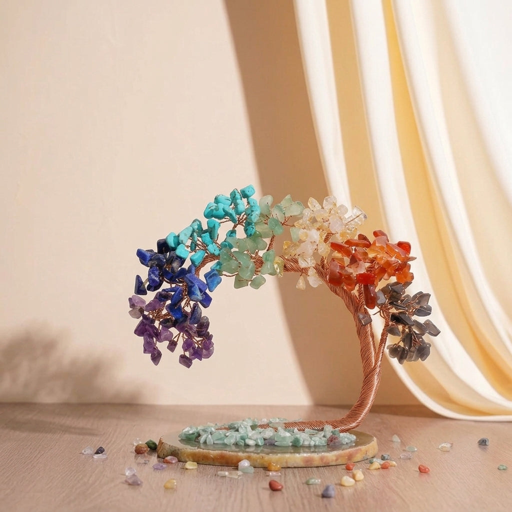 Chakra Crystal Tree Sculpture with Copper Wire & Natural Gemstones for Home Decor | Thomler