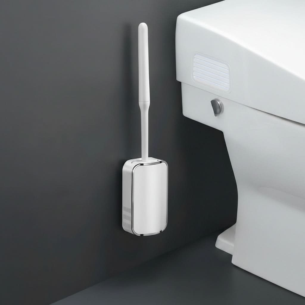 Space-Saving Toilet Scrubber with Ventilated Holder – Wall Mount Bathroom Cleaning Tool with Fast-Dry Basin for Home, Apartment, Guest Bath | Thomler