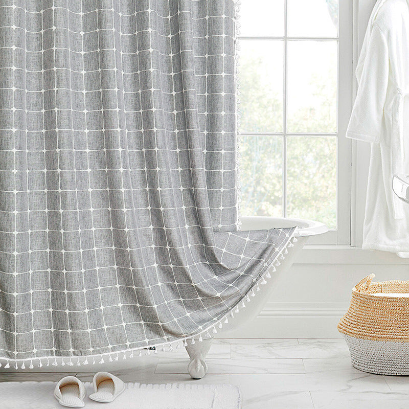 Shower Curtain Premium Linen 180.0 x 200.0 cm Grey Bathroom Waterproof Tassel Bohemian Bath Screen Privacy Curtain | Thomler