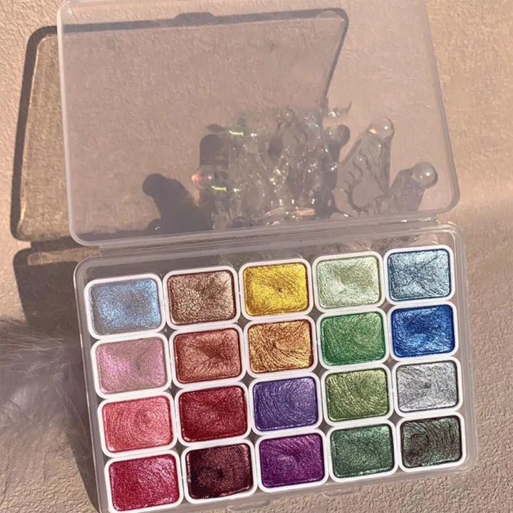 Watercolour Paint Set Metallic 20 Colours 11.5 cm Travel Art Lettering Illustration Craft Kit Shimmer Pigment Palette | Thomler