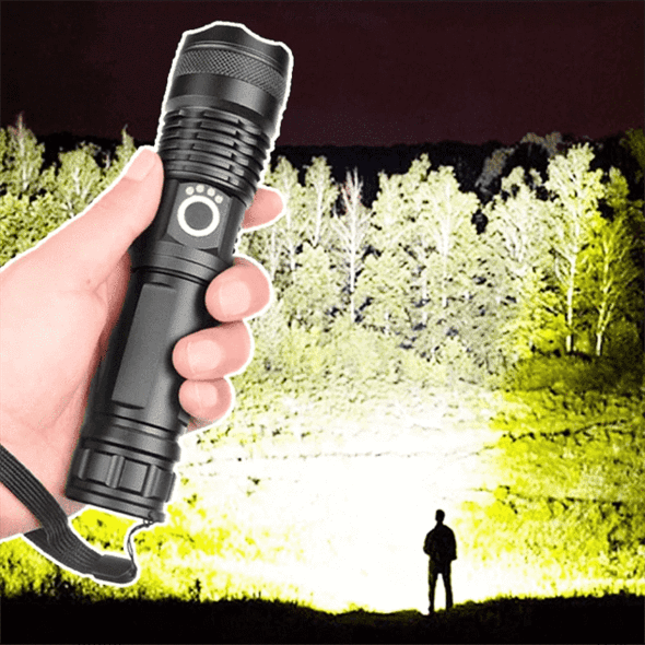 Rechargeable LED Tactical Flashlight USB Zoom Adjustable 90000 Lumen Handheld Torch for Camping Hiking Emergency | Thomler