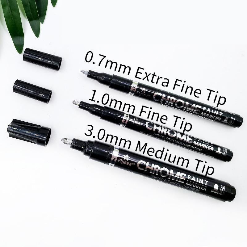 Reflective Chrome Ink Art Pen – Ultra-Glossy Metallic Writing Marker for Crafts, Glass, Plastic & More – 3 Tip Sizes Available | Thomler