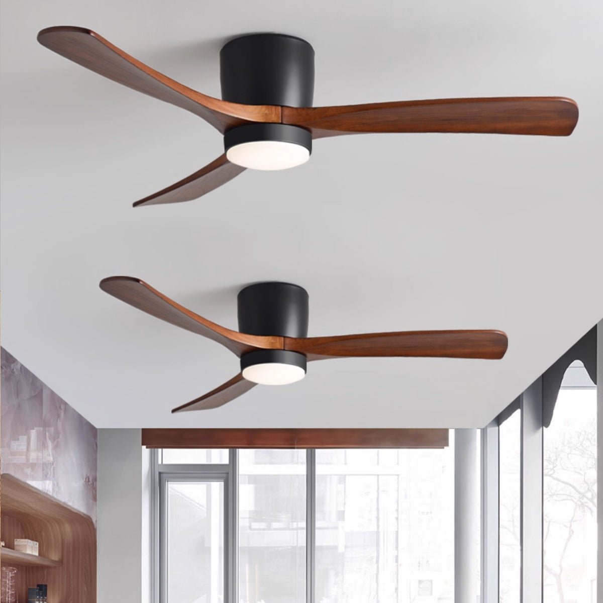 Ceiling Fan Wood Blades LED Light Remote Control Bedroom Living Room Quiet Scandinavian Air Circulator | Thomler