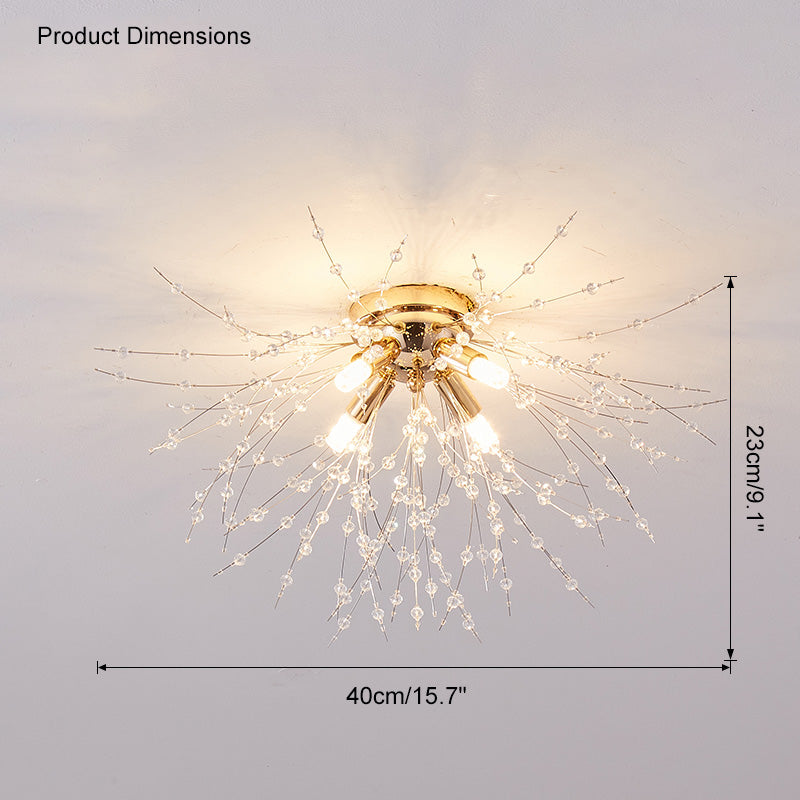 Ceiling Light Metal Crystal 15.7 in Flush Mount Bedroom Hallway Dandelion Design Decorative Lighting | Thomler
