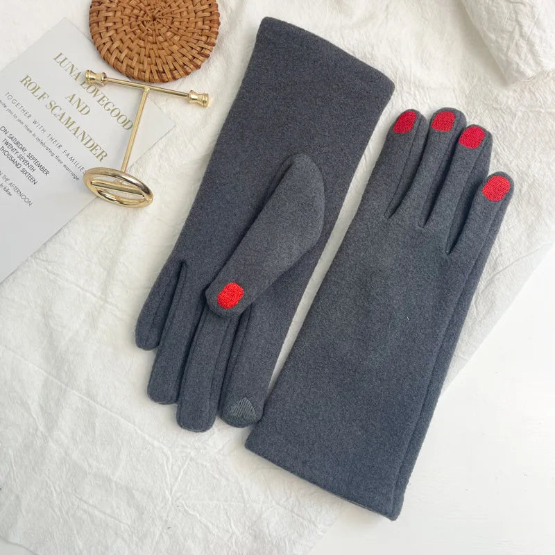 Fleece-Lined Knit Gloves with Embroidered Fingernail Detail for Women | Thomler
