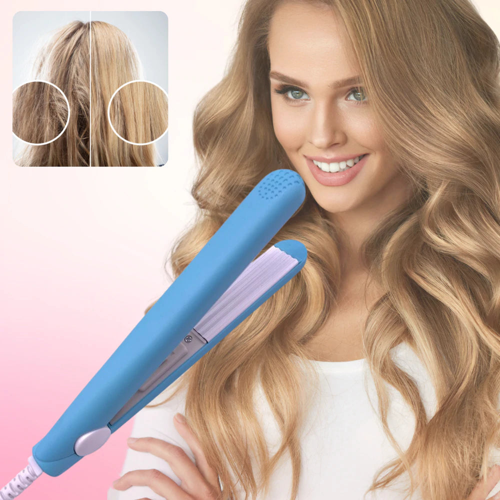 Compact Ceramic Hair Straightener & Curler 2-in-1 | 30-Second Heat-Up | Travel-Size Styling Iron with Tourmaline Plates for Smooth Curls | Thomler