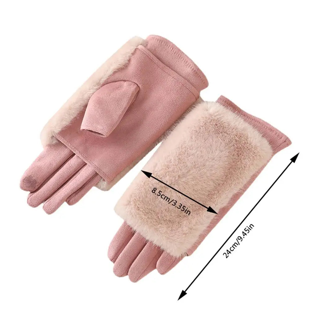 Faux-Suede Winter Gloves with Real Rabbit Fur Cuff for Men & Women – Touchscreen Fingertips, Windproof Lining – Warm Cold-Weather Handwear | Thomler