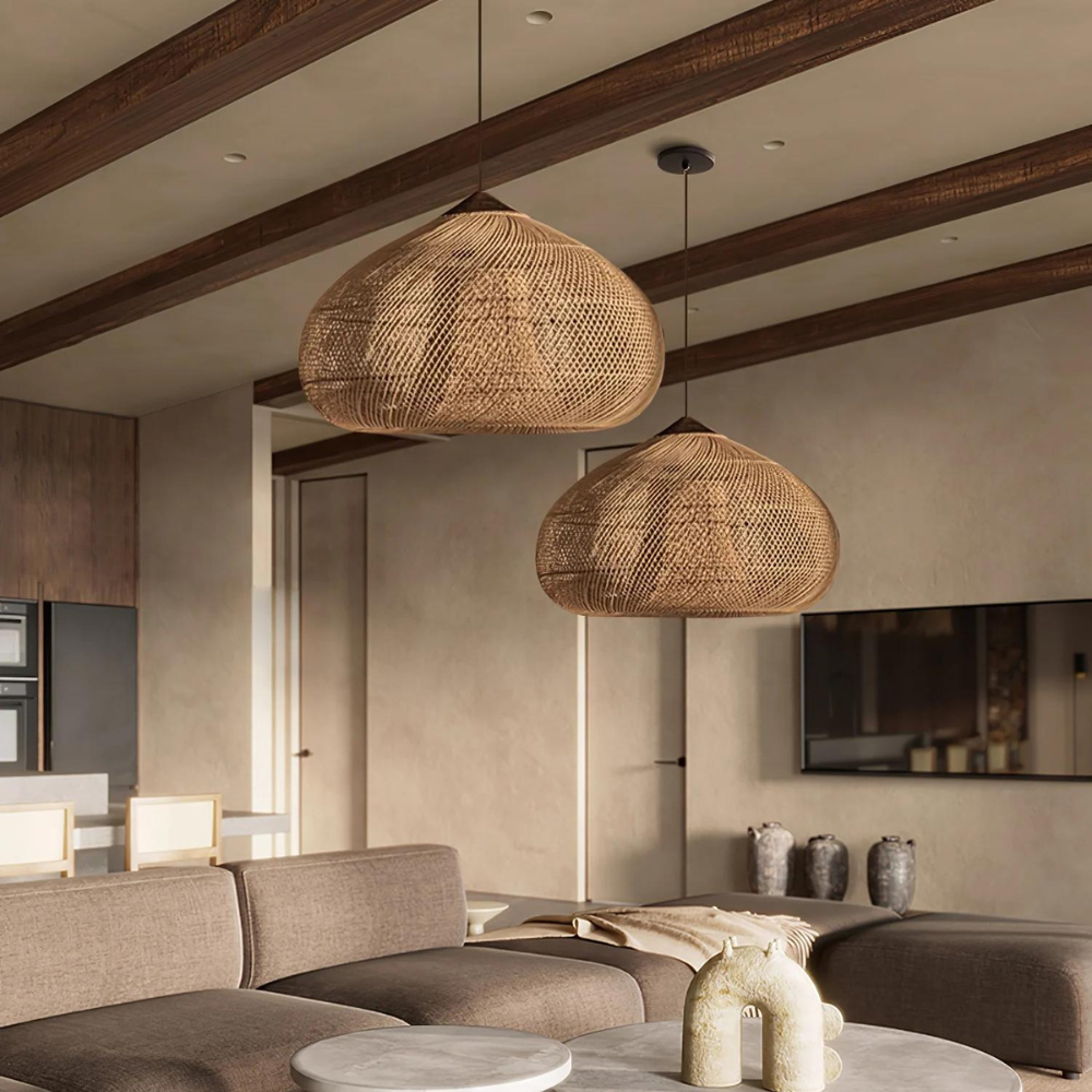Pendant Light Rattan Handwoven E26 Boho Dining Room Kitchen Island Hanging Ceiling Fixture | Thomler