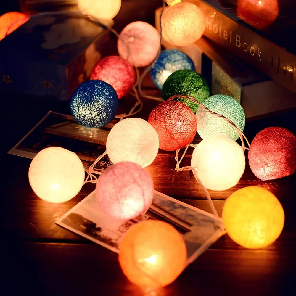 Cotton Ball String Lights LED Garland for Bedroom Living Room Nursery Party Decor USB or Battery Powered Ambient Lighting | Thomler