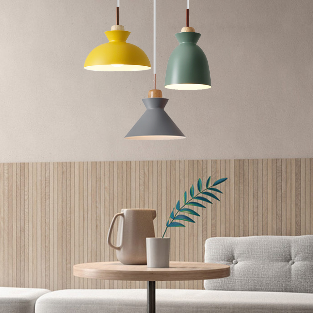 Pendant Light Wood 11 in E27 60W Scandinavian Style Living Room Bedroom Ceiling Lamp | Thomler