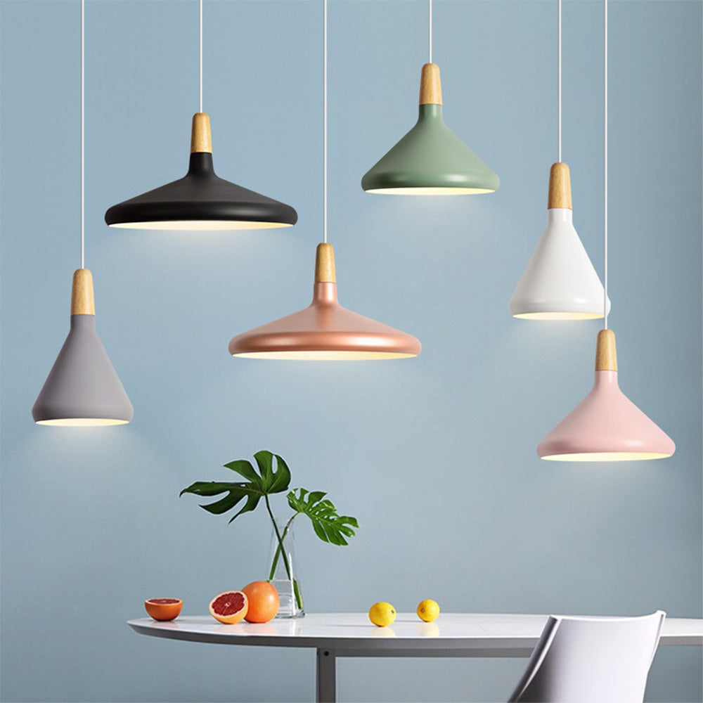 Pendant Light Aluminium Wood E27 White Dining Room Kitchen Island Scandinavian Ceiling Lighting | Thomler