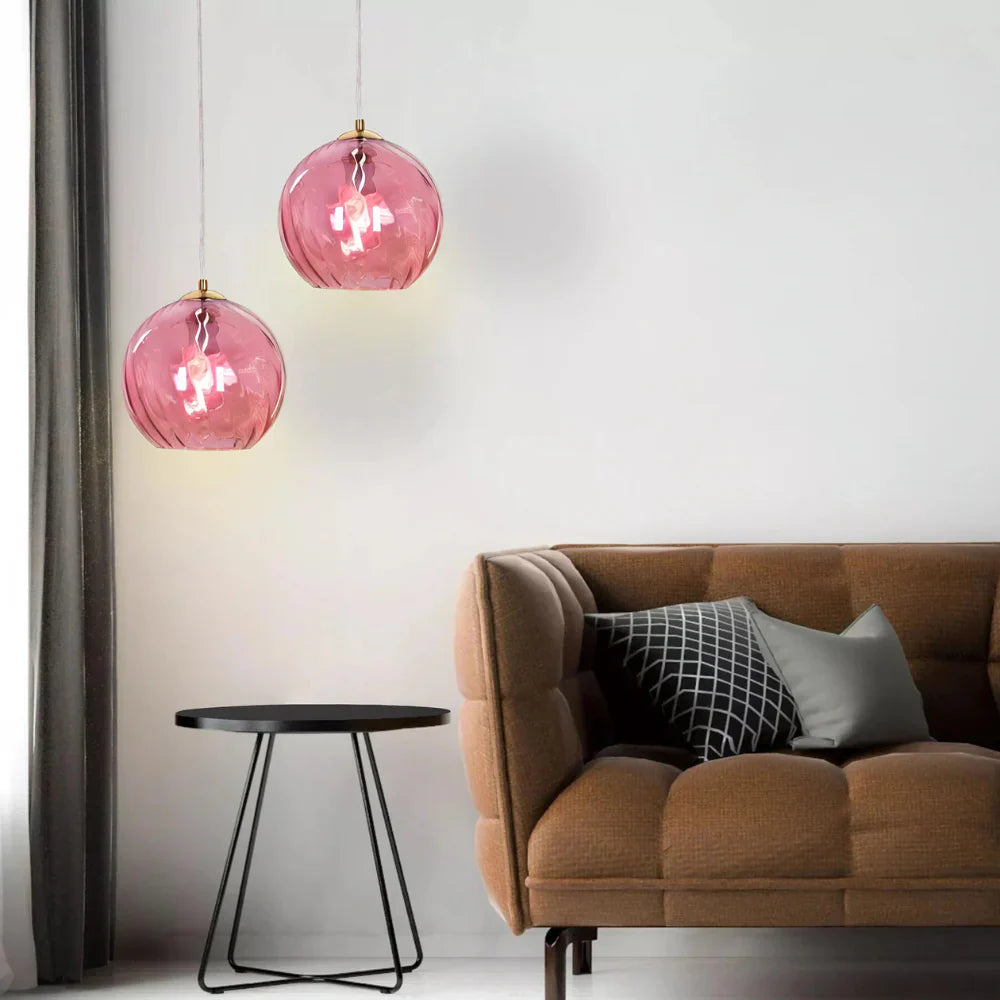Pendant Light Ripple Glass 7.9 in Sphere Adjustable Dining Room Kitchen Hanging Ceiling Lamp Modern Nordic Minimalist Fixture | Thomler