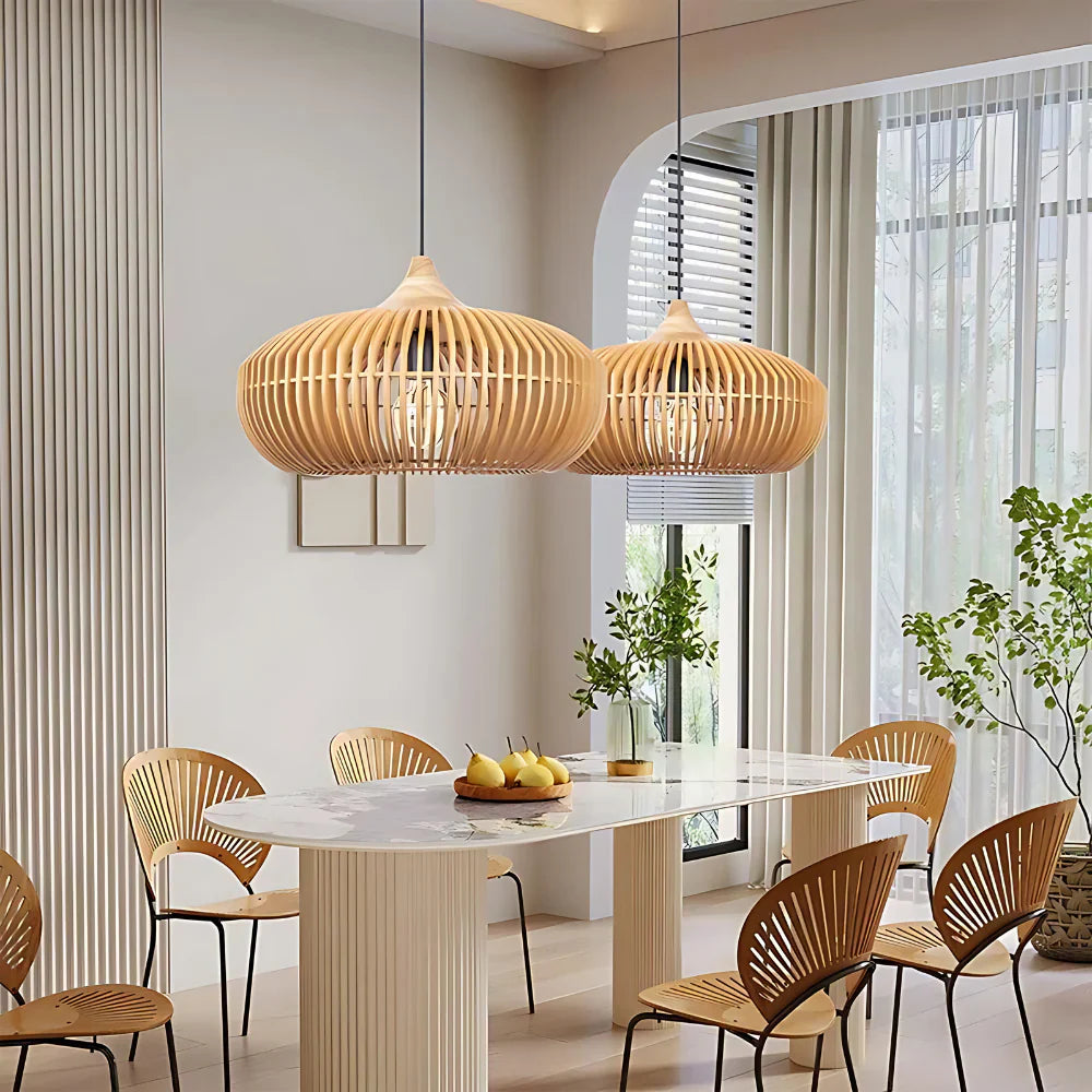 Pendant Light Wood 16.9 in Japandi Natural Dining Room Kitchen Island Hanging Ceiling Lamp Minimalist Scandinavian Modern | Thomler