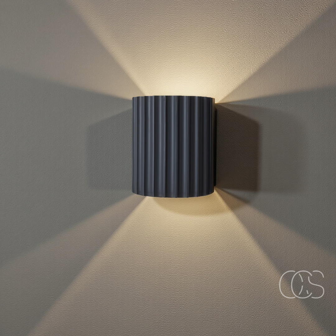Ridged Round LED Wall Sconce with Warm Ambient Up & Down Light for Hallway, Bedroom & Living Room | Modern Minimalist Design in Four Earth | Thomler