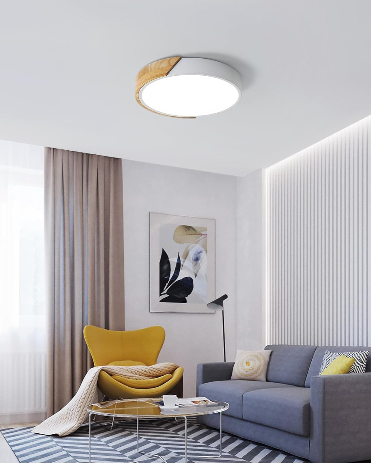 Moderne ronde plafondlamp met houtaccent en LED verlichting – minimalistische designlamp in 23 30 40 50 en 60 cm | Sansoti