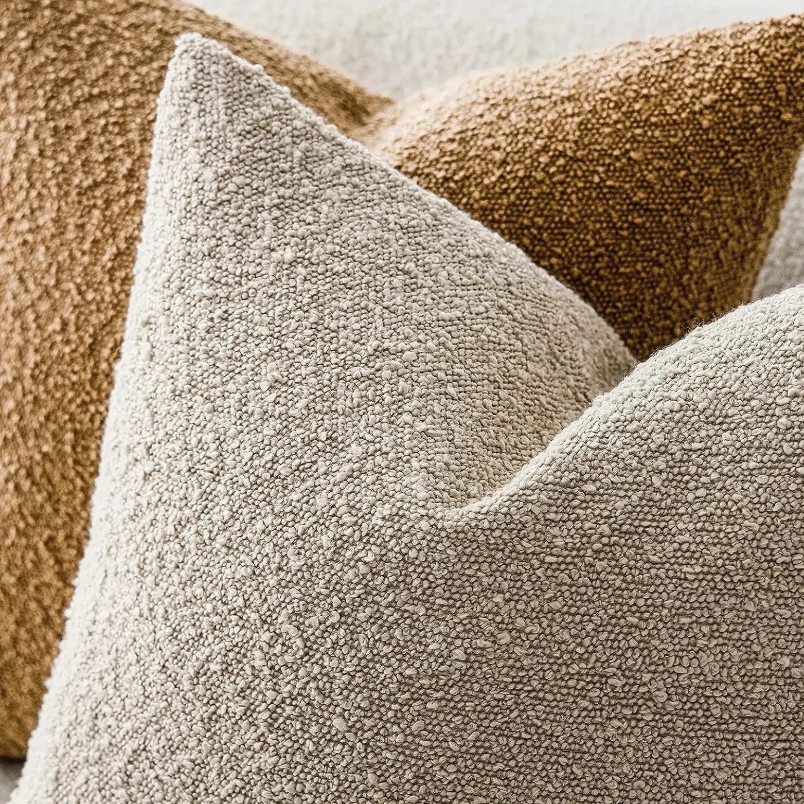 Cushion Cover Bouclé Fabric 45.0 cm x 45.0 cm Neutral Sofa Bed Decorative Throw Pillow Case Minimalist Living Room Accent | Thomler