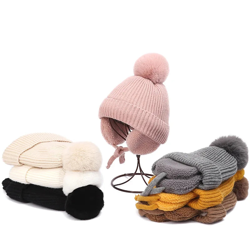 Plush-Lined Toddler Winter Cap with Chin Tie and Ear Covers – Warm Knitted Cold-Weather Headwear for Boys and Girls Age 2-8 | Thomler