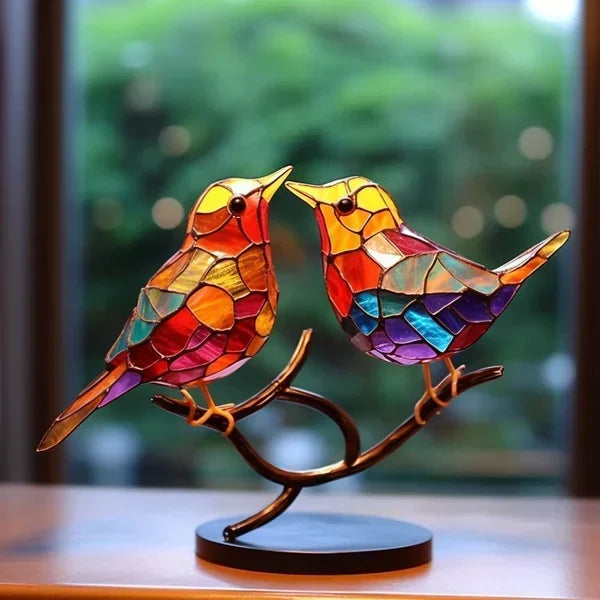 Hand-Painted Metal Bird Figurines for Shelf & Mantel | Colorful Tabletop Decor Set | Modern Perched Birds for Living Room, Bedroom, Office | Thomler