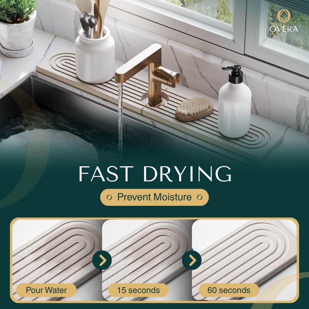 Diatomite Kitchen Sink Mat 23.6 in Fast-Drying Water-Absorbent Counter Protector for Modern Faucet Area Splashguard Drip Tray | Thomler