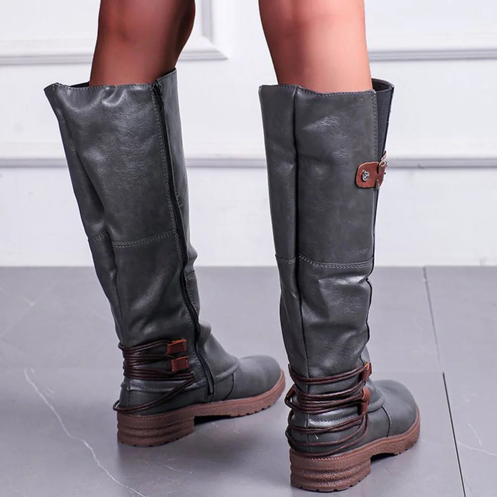 Mid-Calf Side Zip Leather Boots for Women – Weather-Resistant Fall & Winter Footwear | Thomler