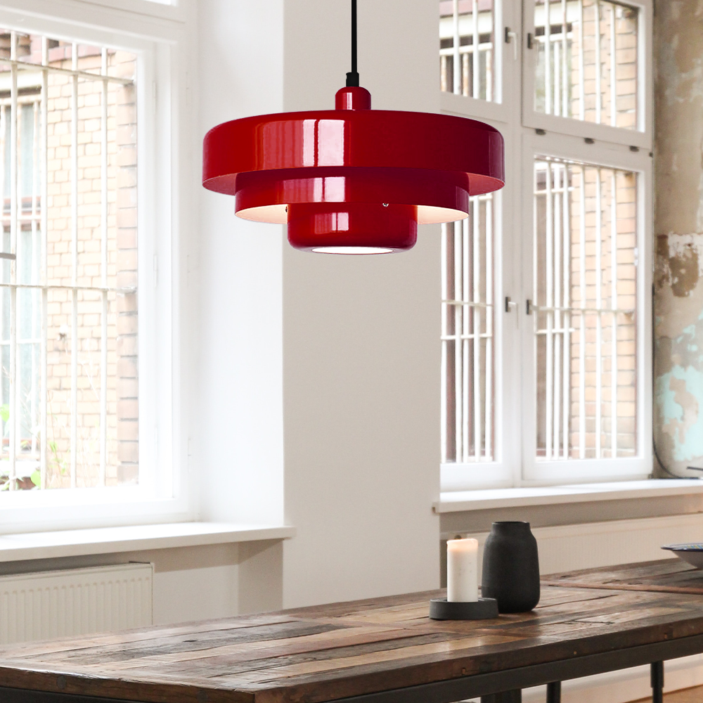 Round Metal Pendant Light 14-Inch Industrial Farmhouse Ceiling Fixture for Kitchen Island Dining Room Bedroom E26 Socket Green Orange | Thomler