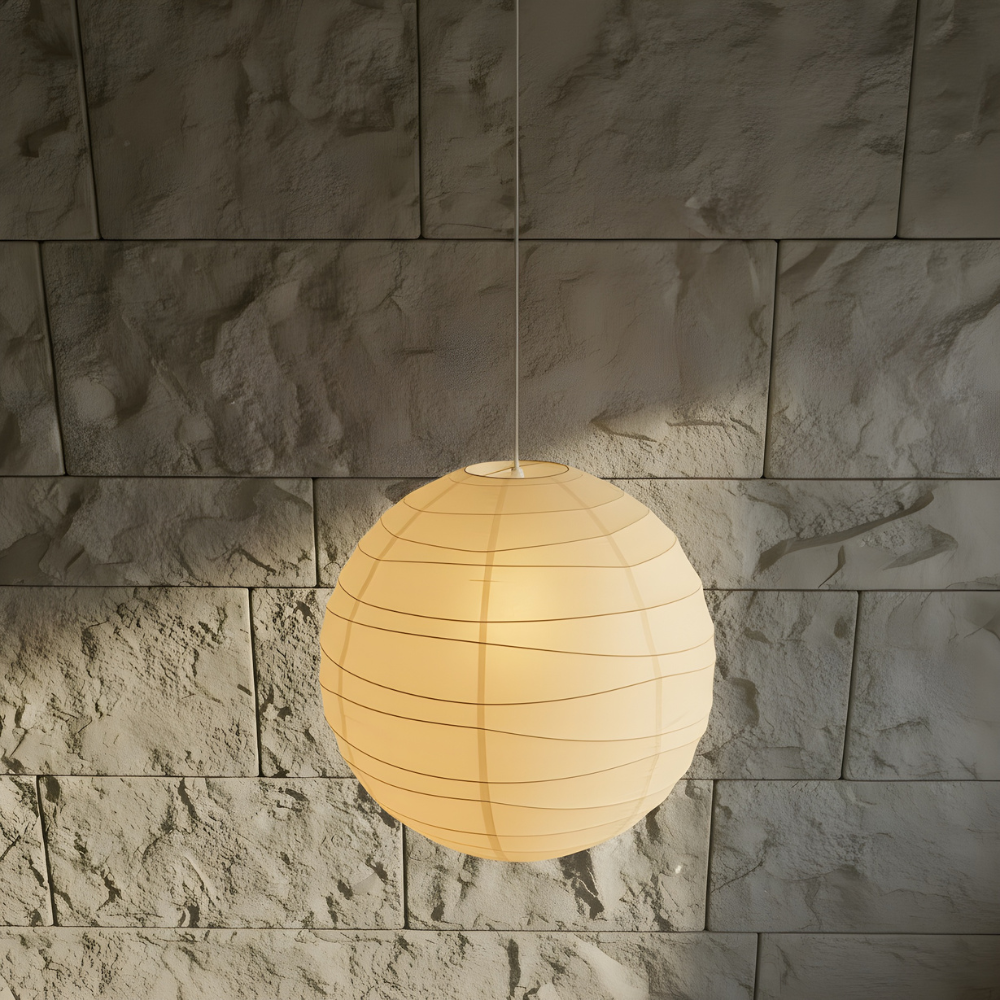 Pendant Light Rice Paper 55.0 cm White Bedroom Living Room Japandi Scandinavian Hanging Ceiling Light | Thomler