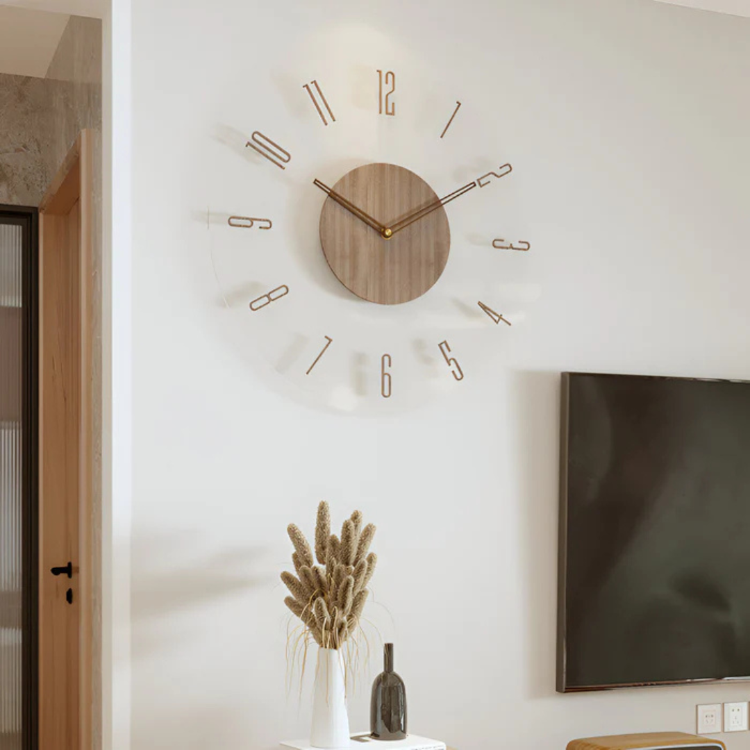 Whisper-Quiet Wall Clock with Wood & Acrylic Face – 12 in Silent Sweep Movement for Living Room, Bedroom & Office | Thomler