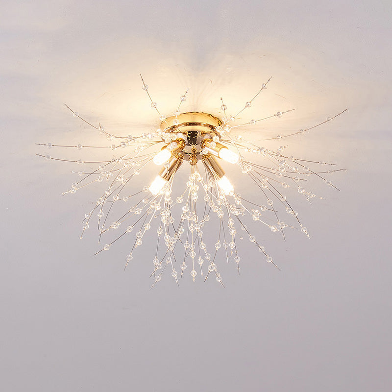 Ceiling Light Metal Crystal 15.7 in Flush Mount Bedroom Hallway Dandelion Design Decorative Lighting | Thomler