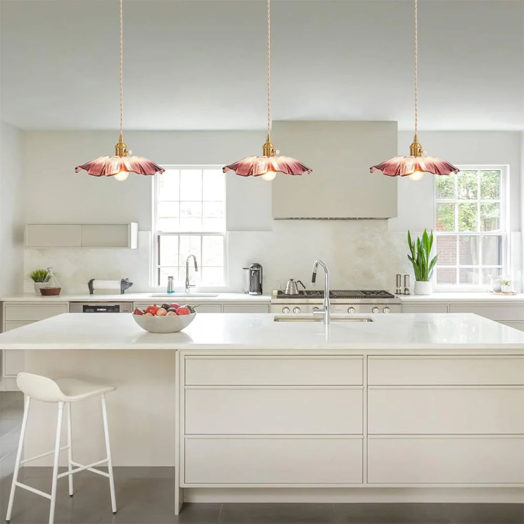 Pendant Light Ribbed Glass 28.0 cm Deep Red Dining Room Kitchen Island Hanging Ceiling Lamp Vintage E27 Adjustable Cord | Thomler