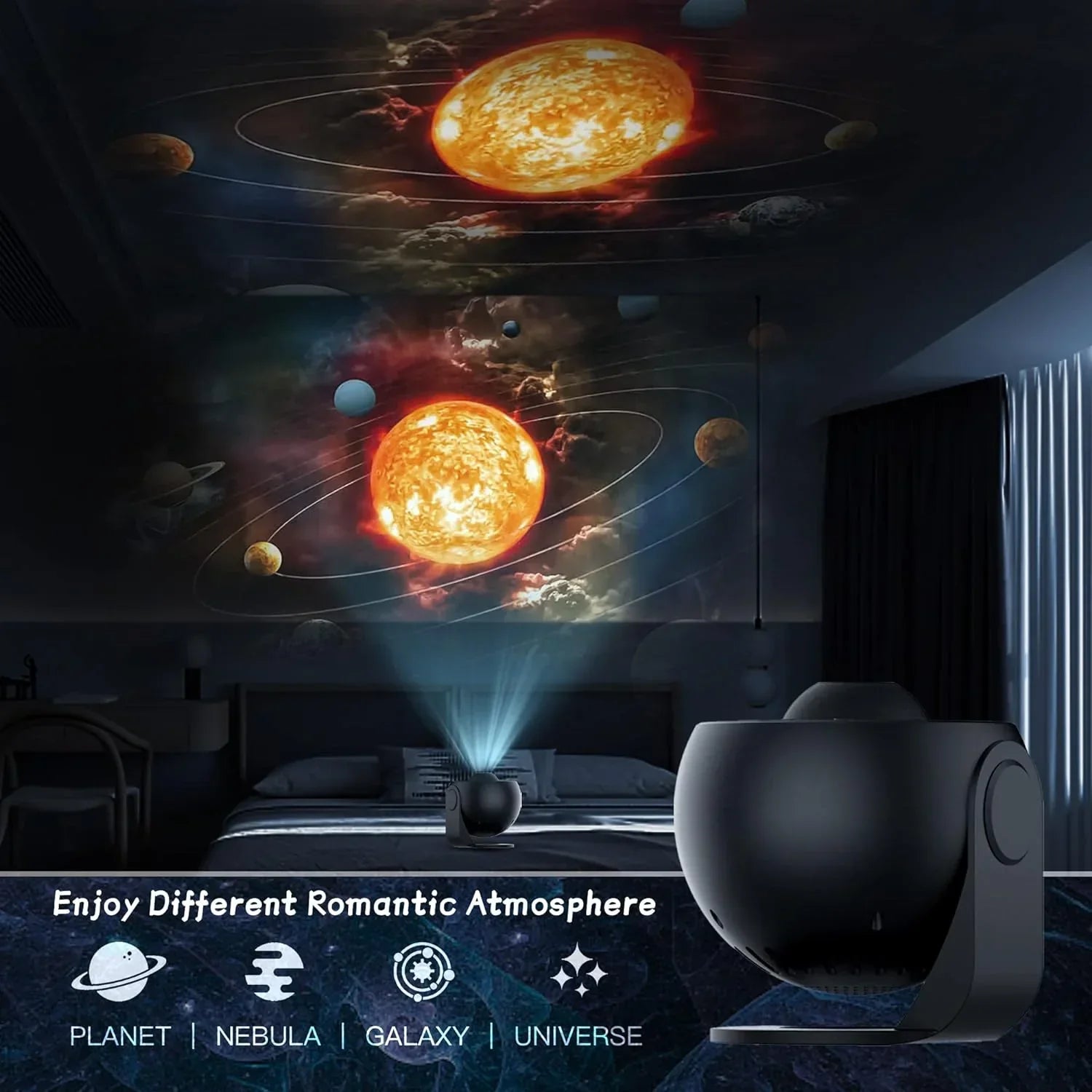 Space Projector Night Light with 13 Interchangeable Disks Galaxy Stars Planets for Bedroom Ceiling Walls Kids Room Decor USB Powered | Thomler