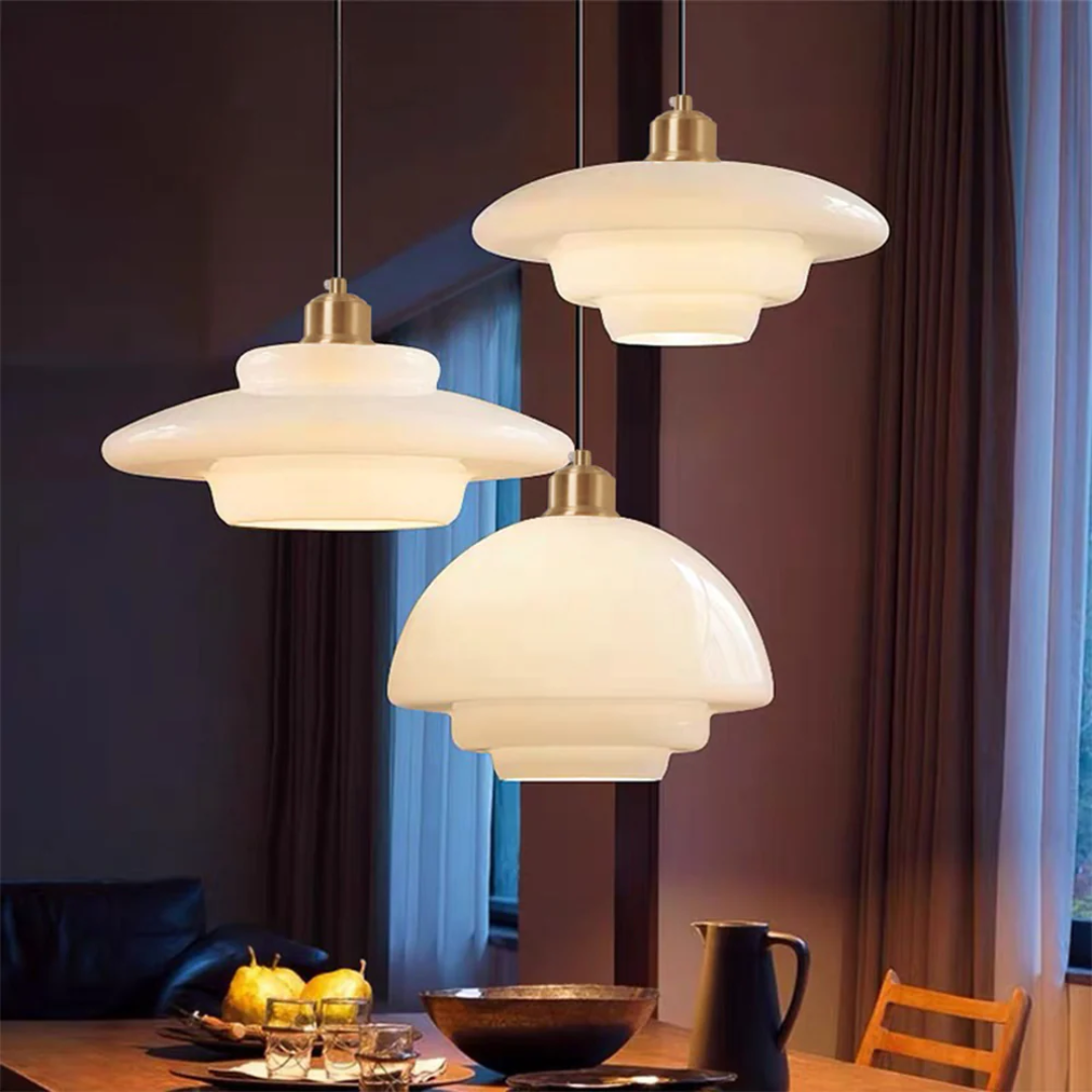 Pendant Light Glass Adjustable 120.0 cm Cream Gold Dining Room Kitchen Island Hanging Ceiling Lamp | Thomler