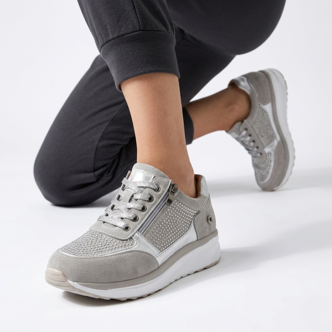 Women's Cushioned Walking Sneakers with Side Zipper – Lightweight Everyday Shoes for Work, Travel & Casual Outings | Thomler