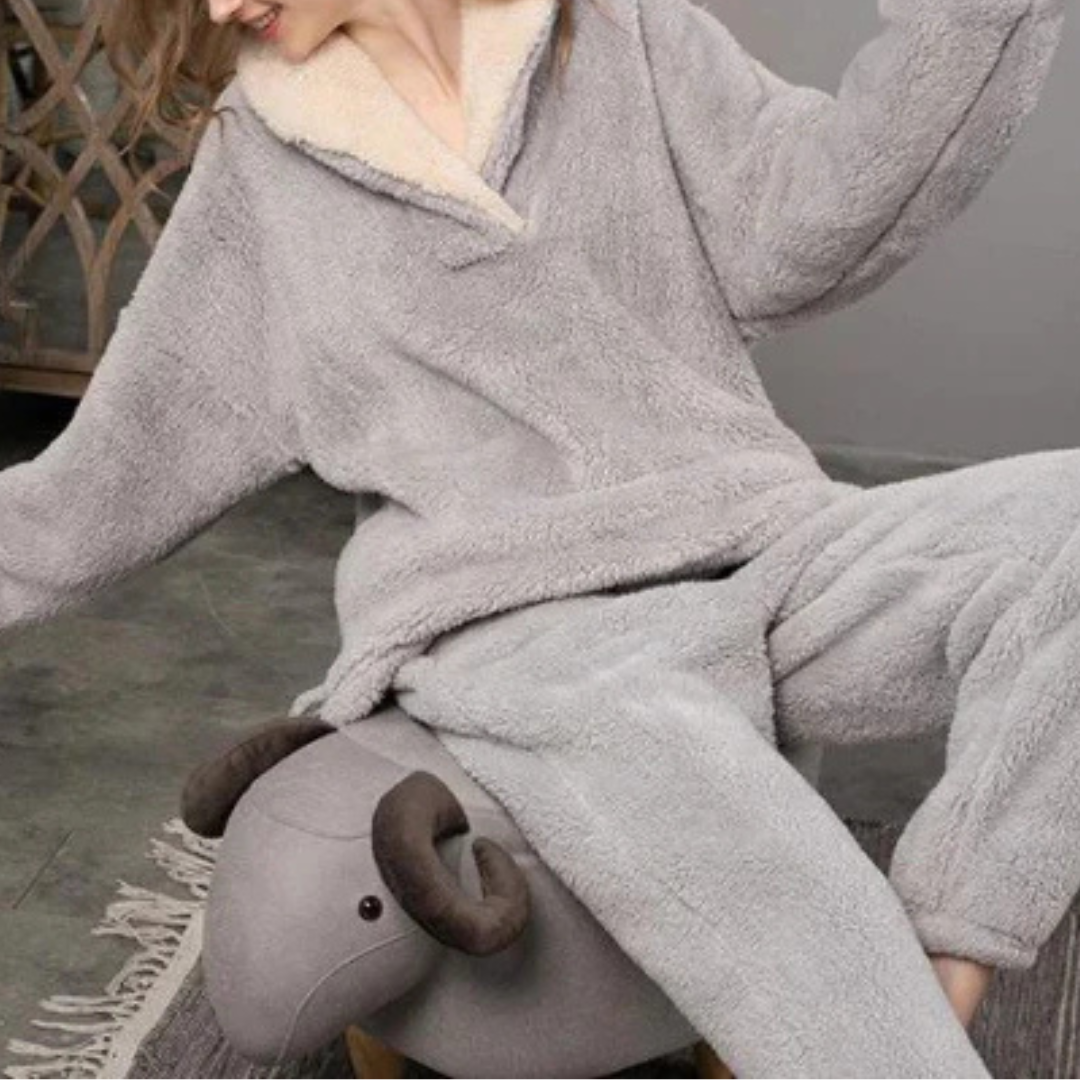 Women's Fleece Pajama Set Long Sleeve Top & Pants Cozy Sleepwear for Winter Nights Cold Weather Loungewear | Thomler
