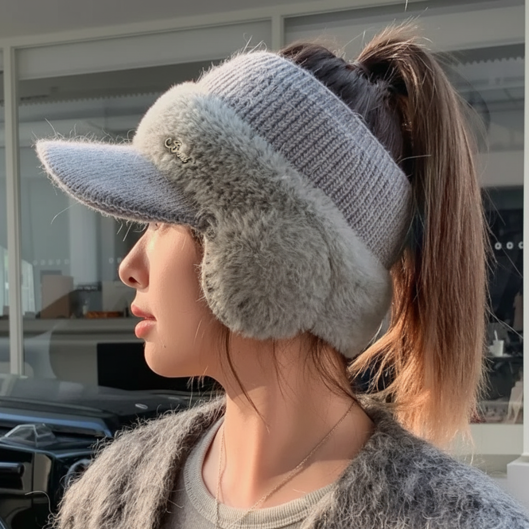 Knit Winter Baseball Cap with Ear Warmers & Ponytail Opening for Women – Insulated Fleece-Lined Sports Beanie Hat | Thomler
