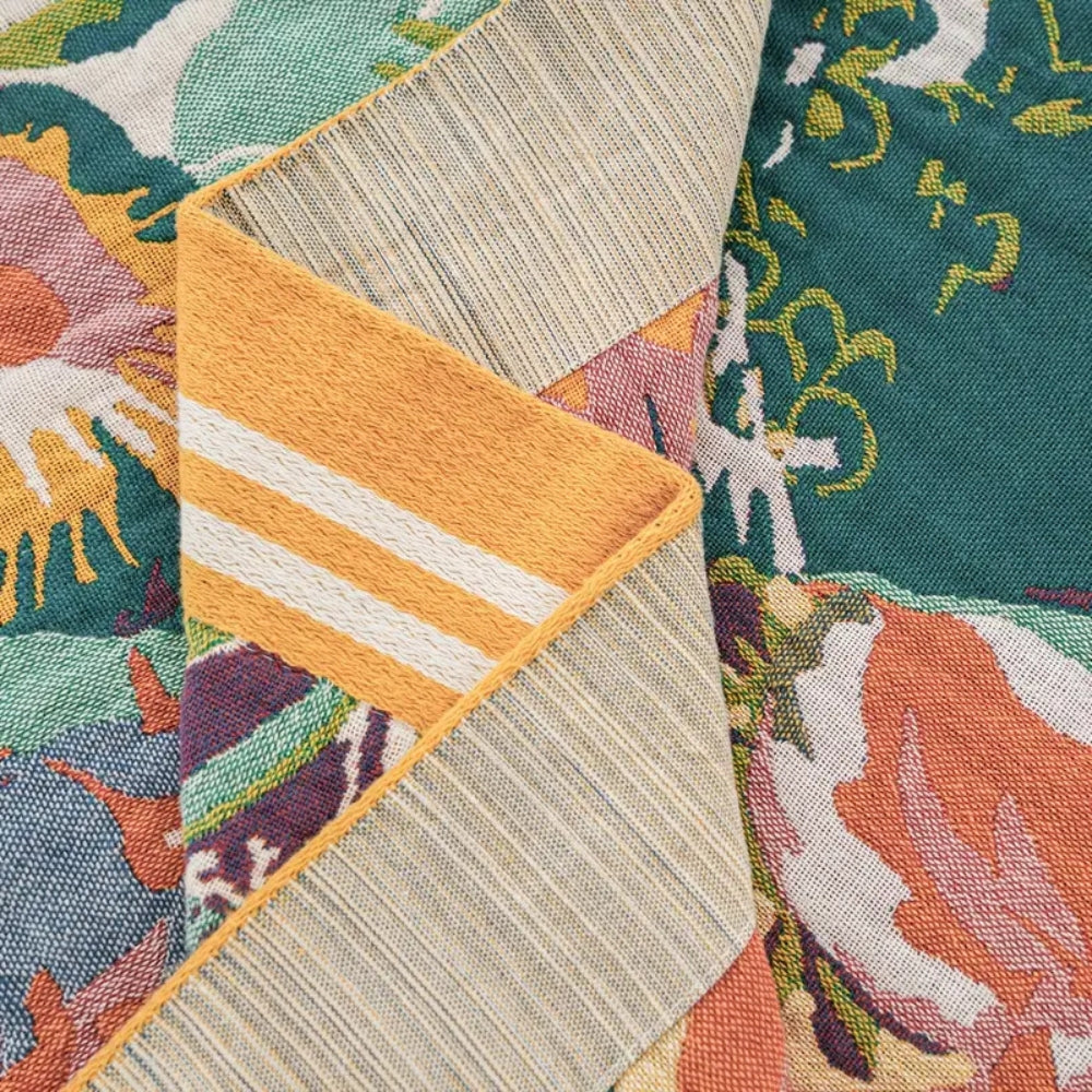 Reversible Cotton Throw Blanket with Jacquard Floral Pattern for Couch, Bed, Year-Round Comfort & Elegant Home Decor | Thomler