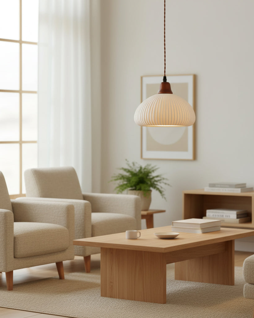 Pendant Light Ceramic 9 in White Dining Room Kitchen Island Hanging Lamp Adjustable Height | Thomler