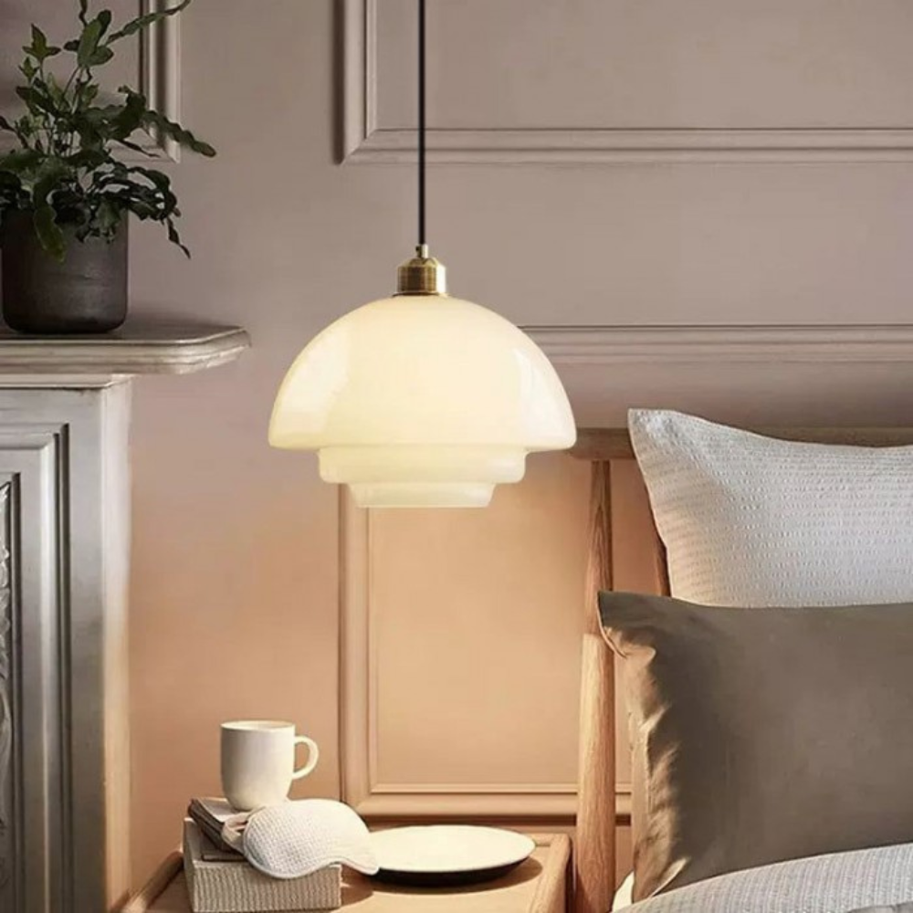 Pendant Light Brass Glass 30.0 cm Gold Dining Room Art Deco Hanging Ceiling Lamp Layered Shade E27 | Thomler