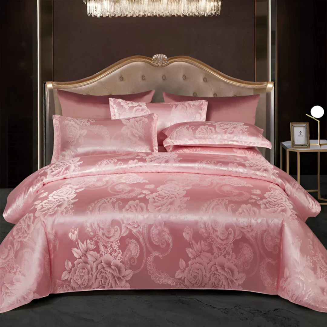 Floral Jacquard Duvet Cover Set Silky Satin Bedding 3-Piece with Pillowcases All Season Breathable Comforter Cover for Bedroom Décor | Thomler