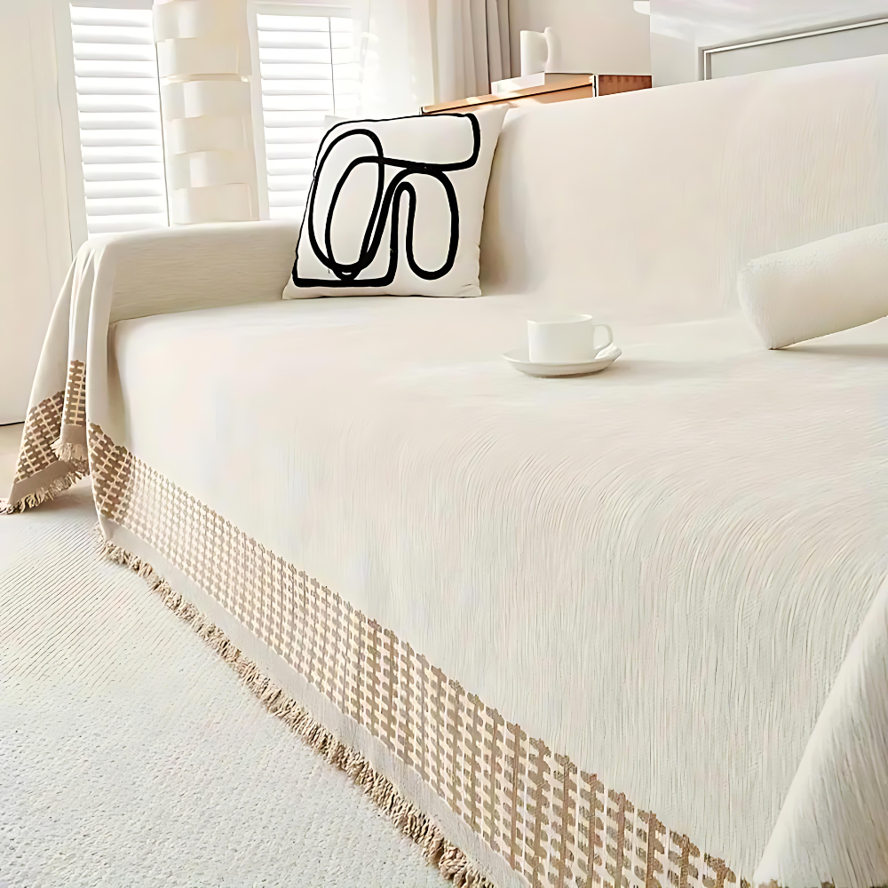 Woven Throw Blanket with Tassels for Sofa and Couch – Soft Cotton Chenille Cover for Living Room and Bedroom | Thomler