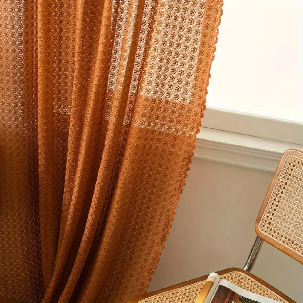 Handcrafted Mesh Window Panel Orange Bohemian Farmhouse Drape Rod Pocket Bedroom Living Room Dining Room Light Filtering Privacy | Thomler