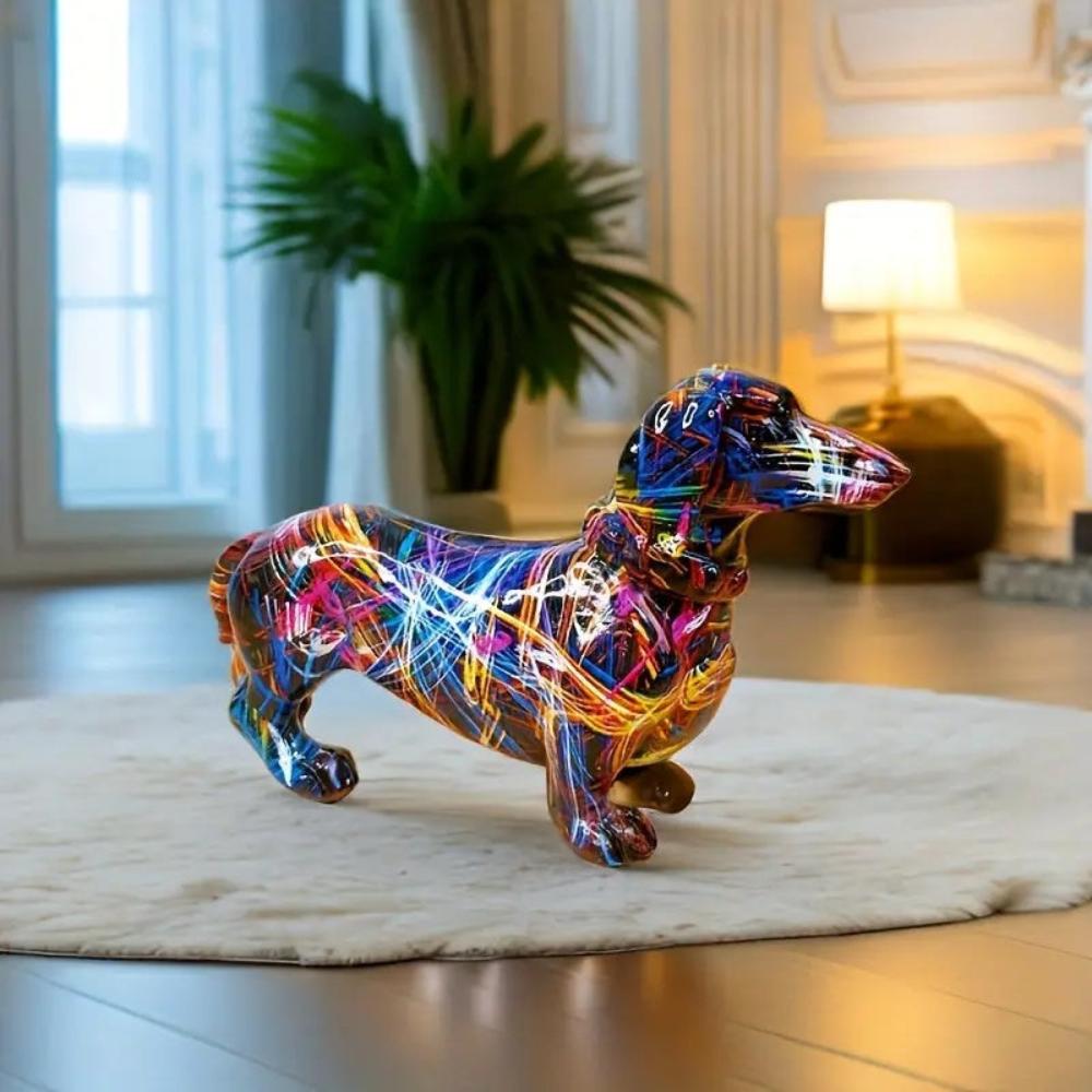 Dog Figurine Resin Multicolour Decorative Dachshund Living Room Desk Bookshelf Sculpture Modern Home Accent | Thomler
