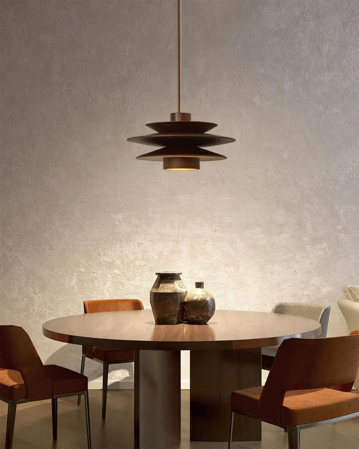 Moderne walnoot houten hanglamp met gelaagd design – stijlvolle plafondlamp voor eetkamer en woonkamer met warme lichtverspreiding | Sansoti